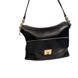 Tommy Hilfiger Black LEATHER Shoulder Bag W/ Gold Hardware Excellent Condition